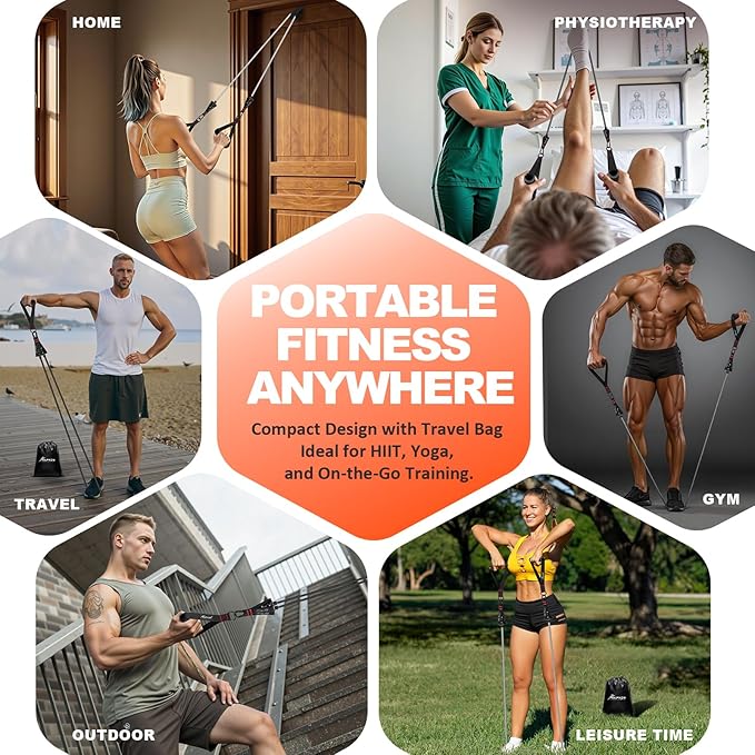 HPYGN Resistance Bands, Exercise Bands with Handles, Fitness Bands, Workout Bands with Door Anchor and Ankle Straps, for Heavy Resistance Training, Physical Therapy, Shape Body, Yoga, Home Workout Set