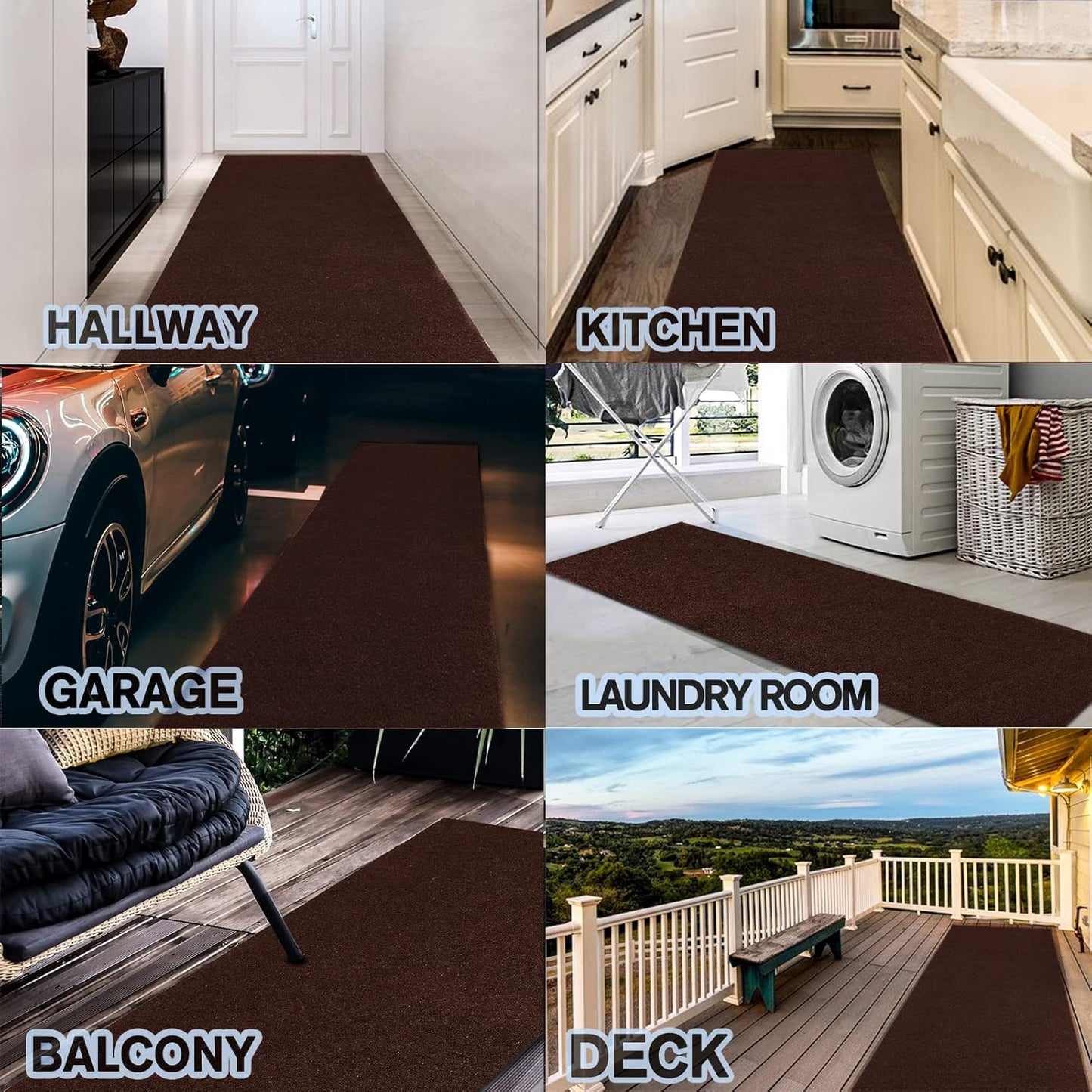 Custom Size Backed Non-Slip Area Rugs Runner, Easy Clean, Waterproof Runner Rugs for Hallway Entryway, Kitchen, Laundry, 2FT x 42FT, Brown
