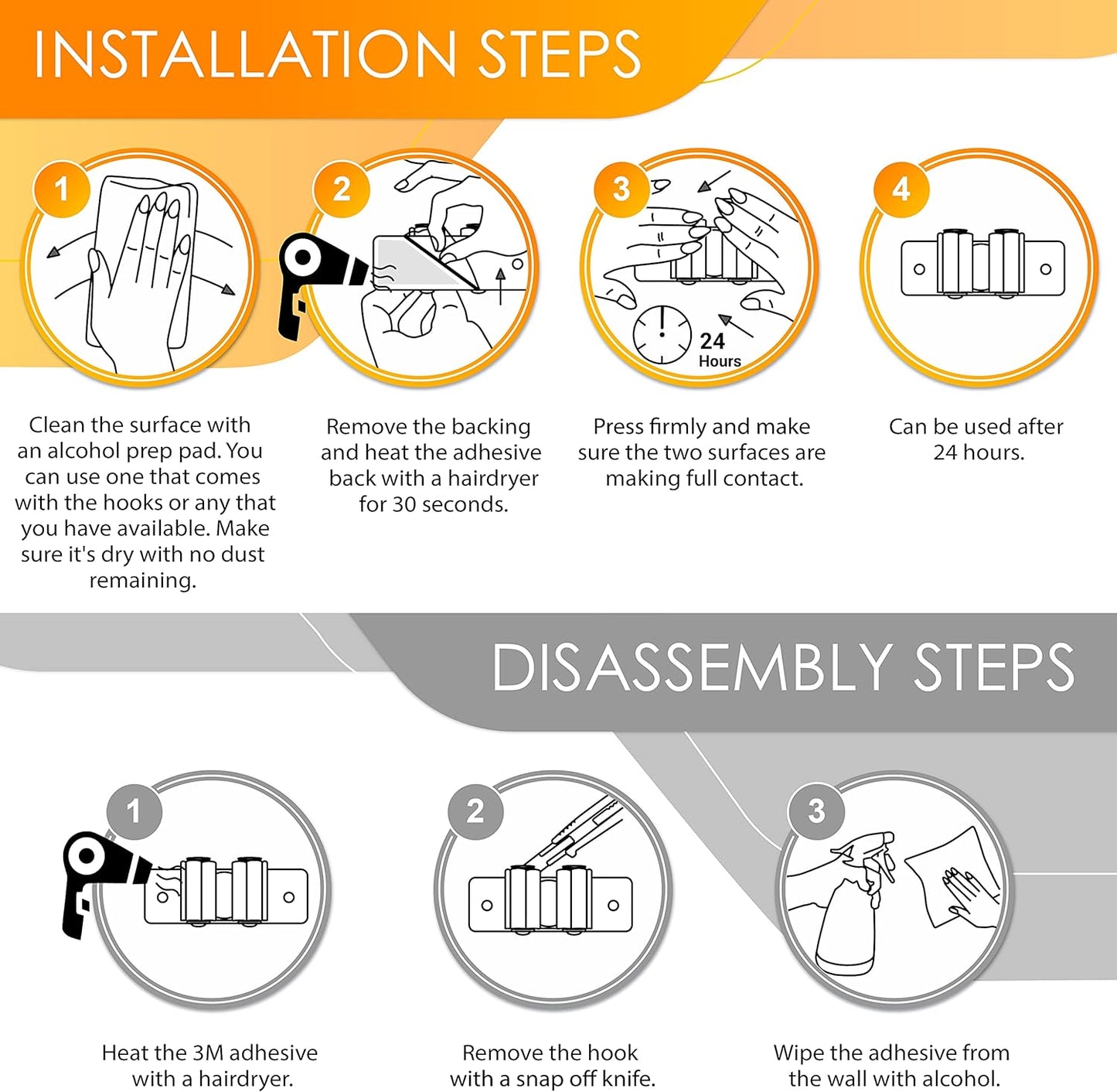 Self Adhesive Broom and Mop Holder Wall Mounted – SUS304 Stainless Steel 2-Slot Organizer with Anti-Slip Rubber Grips, 25lb Load, Adjustable for 0.6–1.4" Handles, Garage Kitchen Bathroom Use, 2 Pack