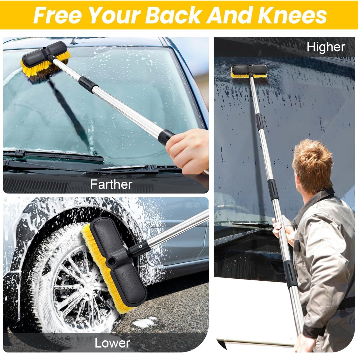 65" Car Wash Brush with Extension Pole, Car Wash 10” Dip Soft Brush, No Scratch Car Cleaning Brush Supplies for RV Boat Truck SUV, House Siding, Snow, Floors