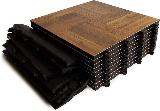 Big Floors 3X3DKOAKFLOOR Interlocking Lightweight Plastic Modular Dance Floor Kit (3' x 3'), Dark Oak, 21 Piece