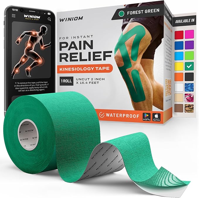 Kinesiology Tape-Incredible Support for Athletic Sports and Recovery+Free Taping Guide-Uncut 2 inch 16.4 feet Roll (Forest Green + Free Taping Guide, Pack of 1)