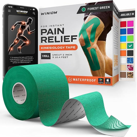 Kinesiology Tape-Incredible Support for Athletic Sports and Recovery+Free Taping Guide-Uncut 2 inch 16.4 feet Roll (Forest Green + Free Taping Guide, Pack of 1)
