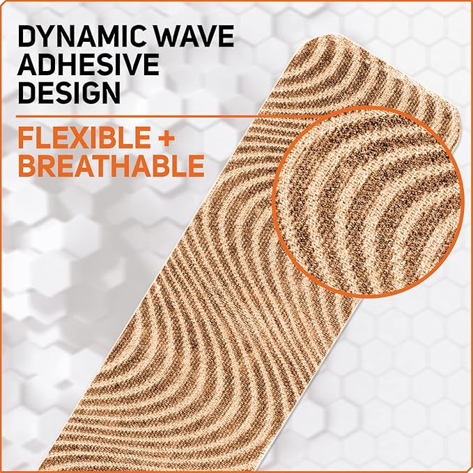 Care Science Waterproof Kinesiology Tape, Precut Water Resistant Strips, Elastic Athletic Tape for Sports & Weightlifting, Supports Muscles & Joints, Muscle Strain Relief, Tan, 2 Rolls, 40 Count