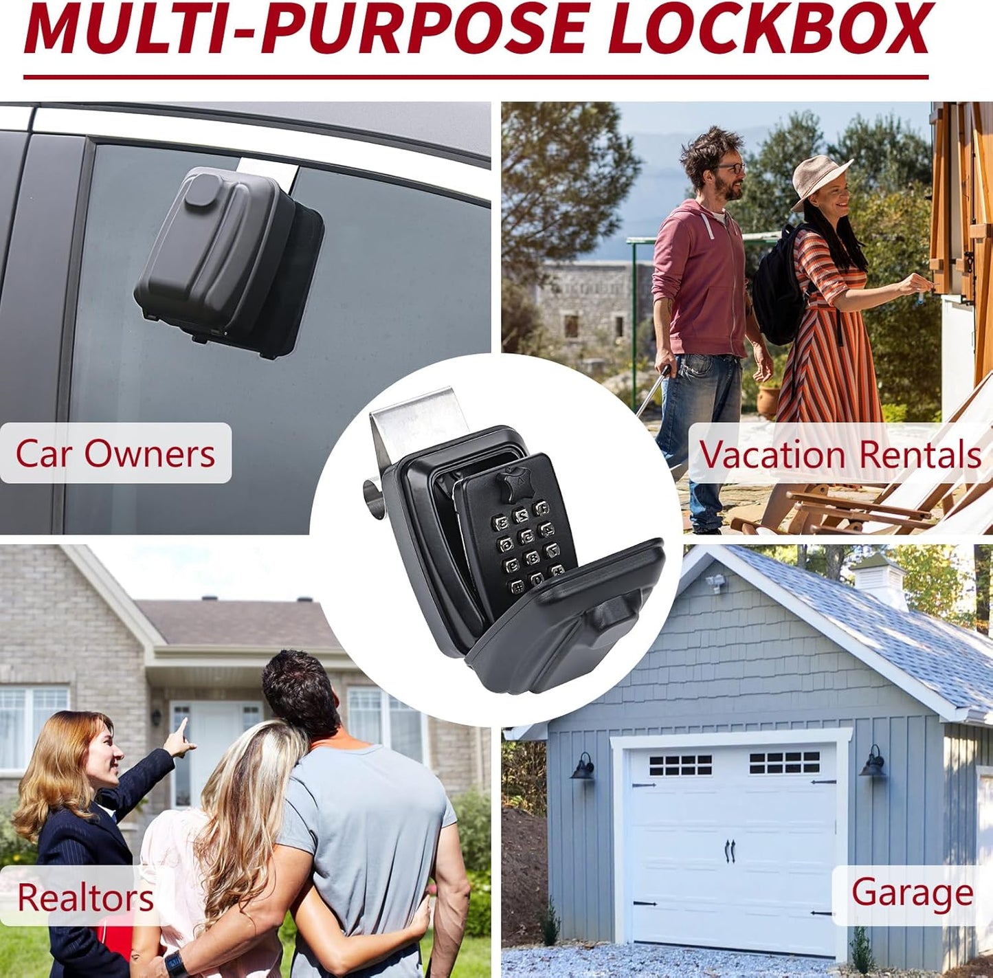 Car Window Lock Box for Turo, Black Portable Lockbox for Car Keys, Car Key Lock Box Fit for Ride Share, Turo, GetAround, with Sturdy Large Capacity, Protective Cover, Weather Protection