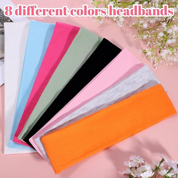 8 Pack Headbands for Women, Sweat Absorbing Headbands Non Slip Cotton Hair Bands Fashion Headbands for Daily Life Workout Yoga Running