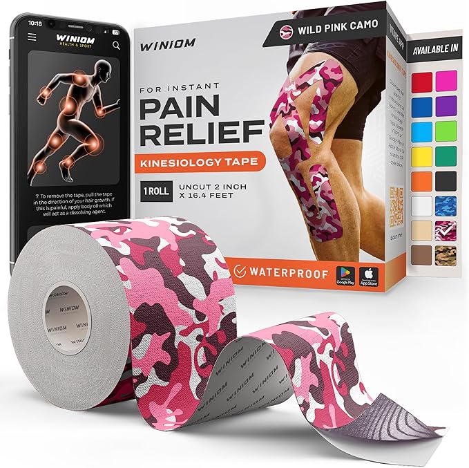 Kinesiology Tape-Incredible Support for Athletic Sports and Recovery+Free Taping Guide-Uncut 2 inch 16.4 feet Roll (Wild Pink Camo + Free Taping Guide, Pack of 1)