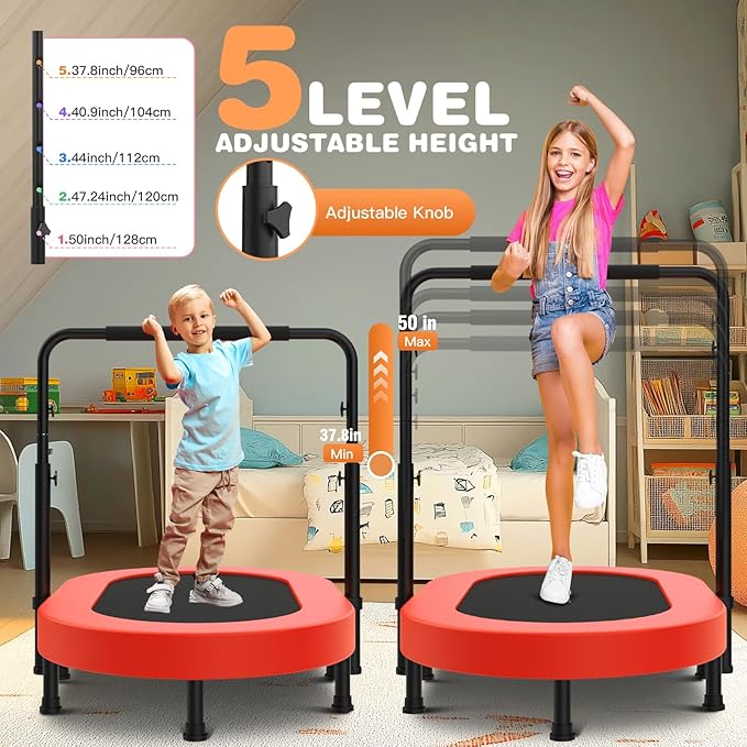 ANCHEER 56" Double Mini Trampoline for Kids, Mini Rebounder with 5-Level Adjustable Handle, Parent-Child Trampoline for Kids, Max Load 220lbs, Fun for Indoor/Outdoor