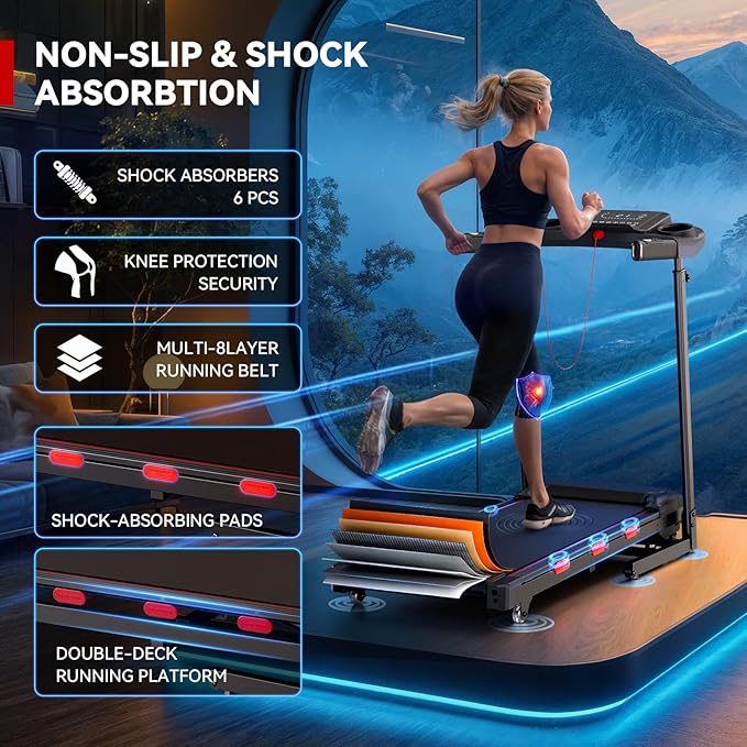 8.7MPH Incline Treadmill for Running and Walking, 3.5HP Quiet BLDC Treadmills for Home with Double Deck Technology, 350 lbs Weight Capacity, APP, Heart Rate