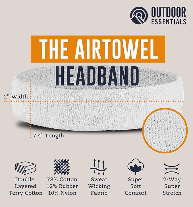 OutdoorEssentials Sweatbands & Wristbands - Wrist Sweat Bands Headbands for Men & Women - Multipack Terry Cloth Headbands or Wrist Bands for Working Out, Tennis, Basketball, Football, Gymnastics