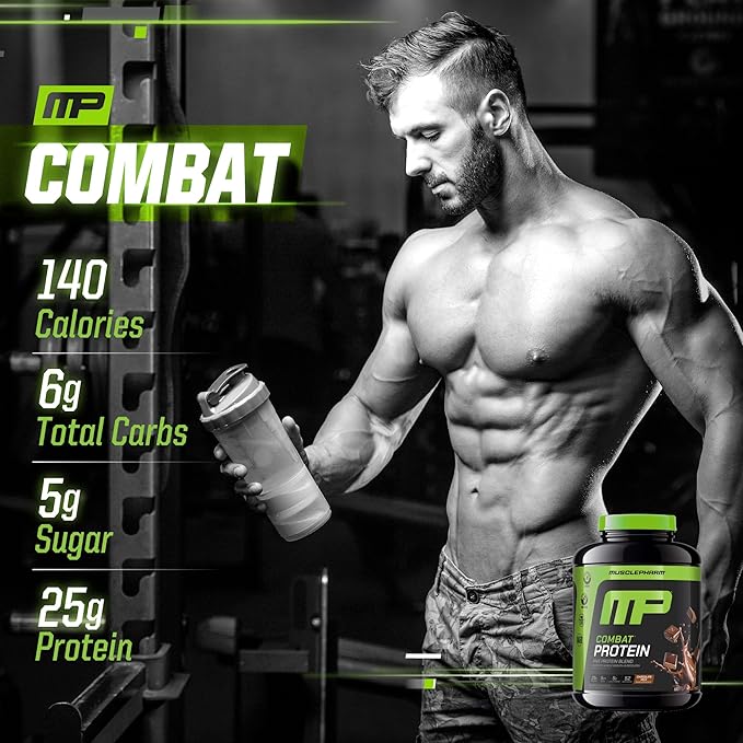 MusclePharm Combat Protein Powder, Chocolate Milk Flavor, Fuels Muscles for Productive Workouts, 5 Protein Sources including Whey Protein Isolate & Egg Albumin, Gluten Free, 4.2 lb, 52 Servings