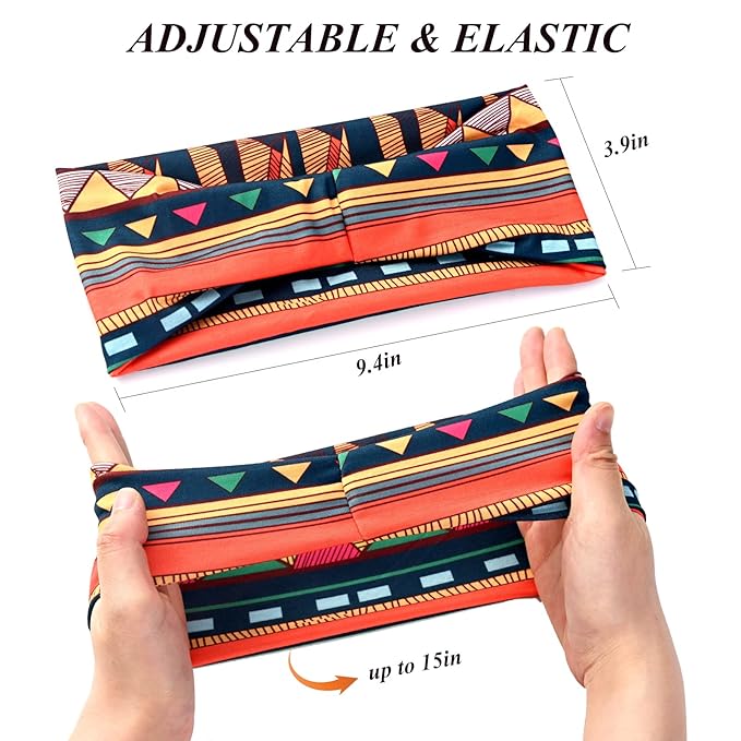 African Headbands Wide Head Wraps for Women Boho Turban Head Bands for Lady Large Sport Workout Stretchy Non-Slip Hair Bands,Pack of 8