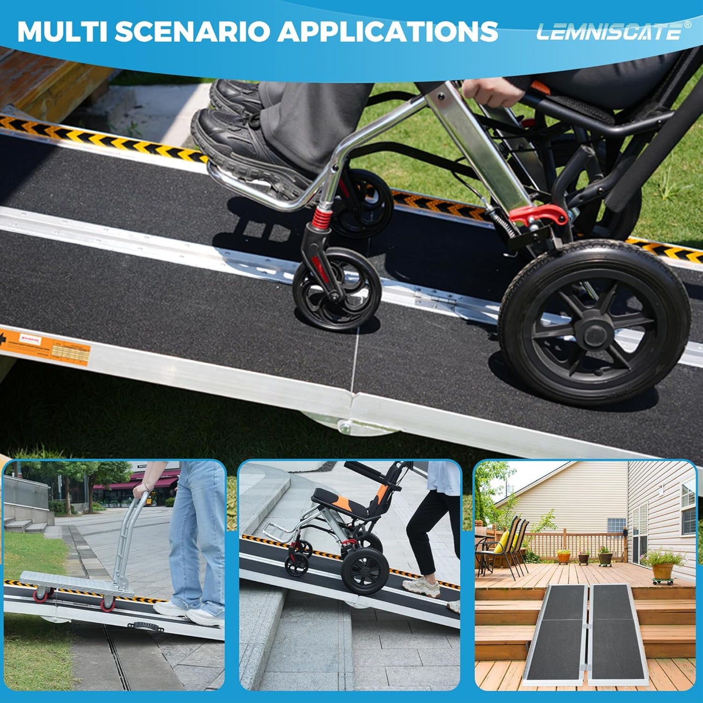 LEMNISCATE 8FT Wheelchair Ramp, Anti-Slip Portable Aluminum Ramps for Home, 800 LBS Capacity Folding Handicap Threshold Wheel Chair Ramps for Home, Entry, Steps, Stairs, Doorways, Curbs, Shed, Car