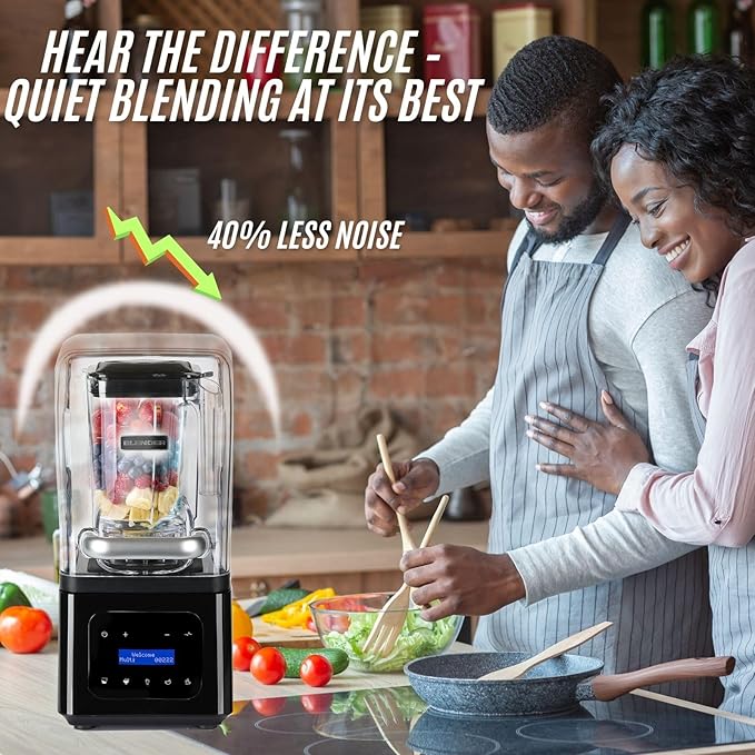 Countertop Commericial Blender, 1700W Motor, 61oz, Self-Cleaning, Noise Reduction, High-Speed, Quiet Performance Blender for Smoothies, Soups, Shakes, and Commercial Use