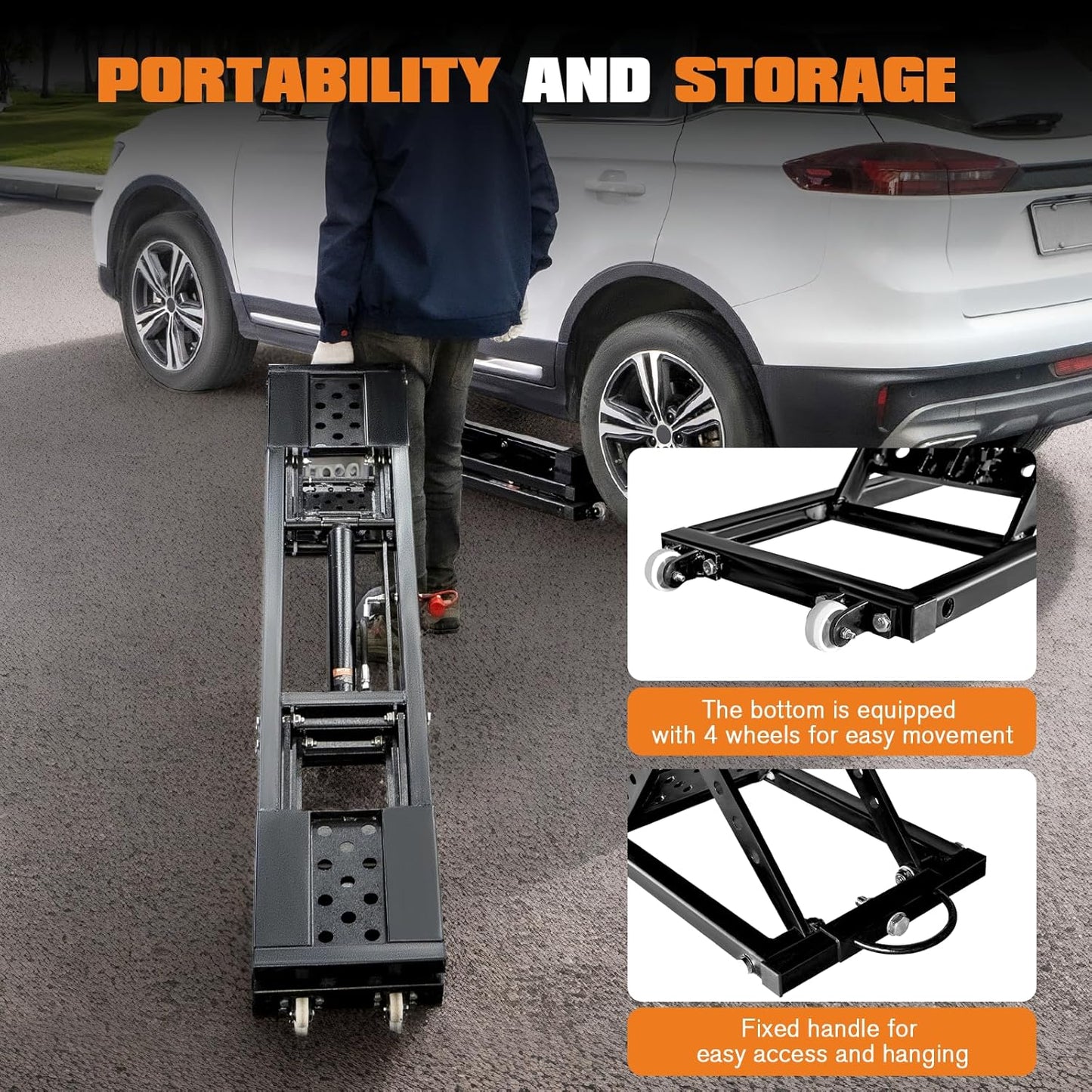 Albott 5000 LBS Portable Car Lift, Adjustable Quick Jack with 26" Max Height, Locking Levers, Foldable Design & Wheels, Scissor Lift for Sedans in Garage or Shop, Black
