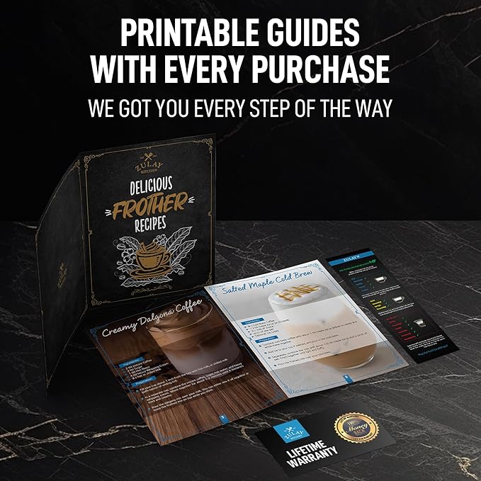 Zulay Executive Series Ultra Premium Gift Milk Frother For Coffee with Deluxe, Radiant Finish - Coffee Frother Handheld Foam Maker - Electric Milk Frother Handheld For Lattes Premium UV Black