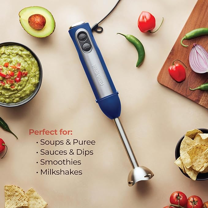 Powerful Immersion Blender, Electric Hand Blender 500 Watt with Turbo Mode, Detachable Base. Handheld Kitchen Blender Stick for Soup, Smoothie, Puree, Baby Food, 304 Stainless Steel Blades