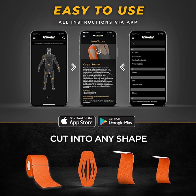 Kinesiology Tape-Incredible Support for Athletic Sports and Recovery + Free Taping Guide - Pre-Cut 2 inch 16.4 feet (Tiger Orange + Free Taping Guide, 1 Pack)