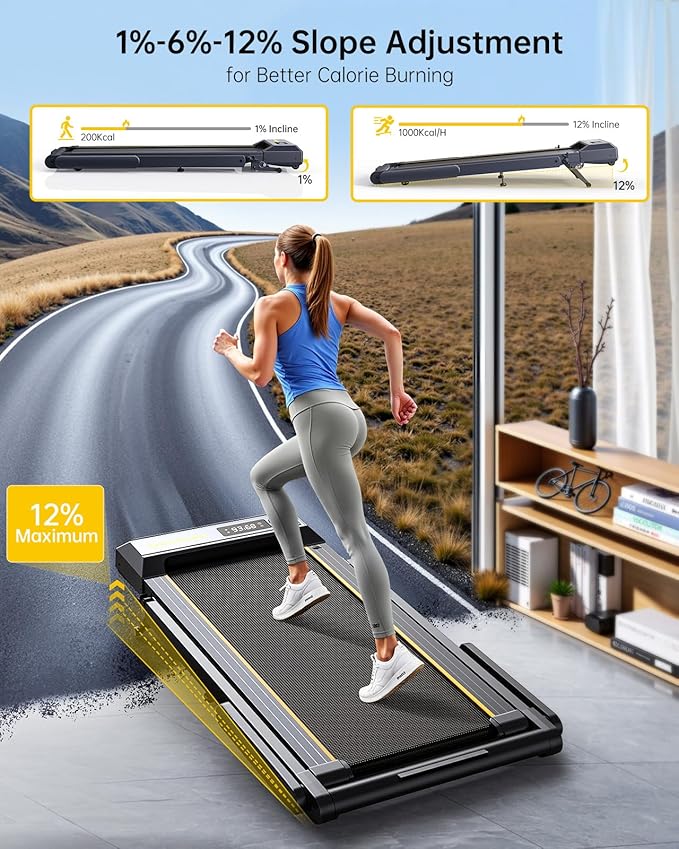 Walking Pad Treadmill with 12% Incline, 4 in 1 Folding Treadmill for Home/Office with Handle Bar, 2.5HP Under Desk Treadmills Portable Walking Pad with App & Bluetooth Speaker, 0.6-10MPH