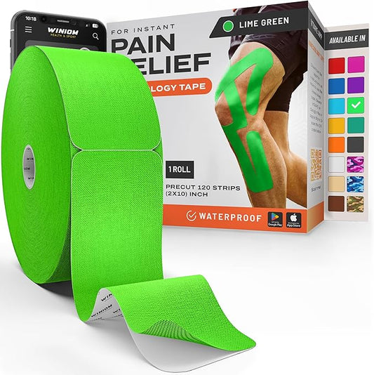 Kinesiology Tape-Incredible Support for Athletic Sports and Recovery + Free Taping Guide - Pre-Cut 2 inch 100 feet (Lime Green + Free Taping Guide, 1 Pack)