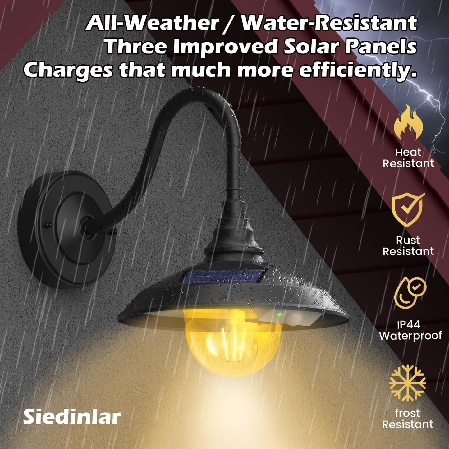 SIEDiNLAR Solar Barn Light Outdoor 3 Modes 2 Lighting, Aluminum Gooseneck Wall Light Vintage Farmhouse Waterproof with Remote & Motion Sensor for Barn Garage Shed Chicken Coop Porch Black (1 Pack)