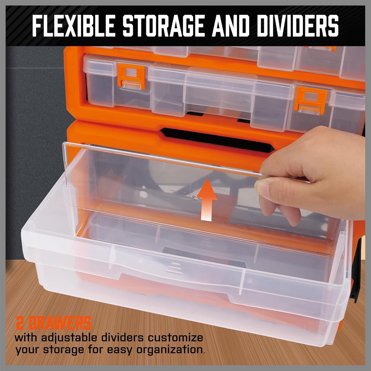 HORUSDY 38-Drawer Durable Screw Organizer, Small Parts Organizer for Hardware, Tools, Screws, Heavy-Duty Wall Cabinet Storage of Beads, Crafts (3 Large Drawers with Dividers for 36 Compartments)