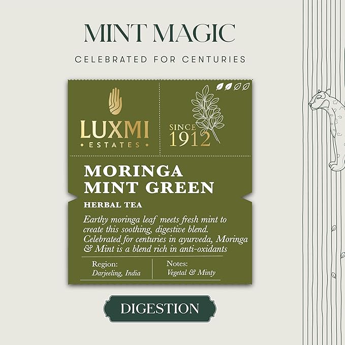 Luxmi Estates - Moringa Mint Tea Loose Leaf - 50g (25 cups) | Organic Moringa and Mint | Great for Digestion and Detox