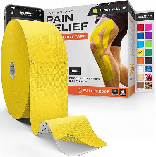 Kinesiology Tape-Incredible Support for Athletic Sports and Recovery + Free Taping Guide - Pre-Cut 2 inch 100 feet (Sunny Yellow + Free Taping Guide, 1 Pack)