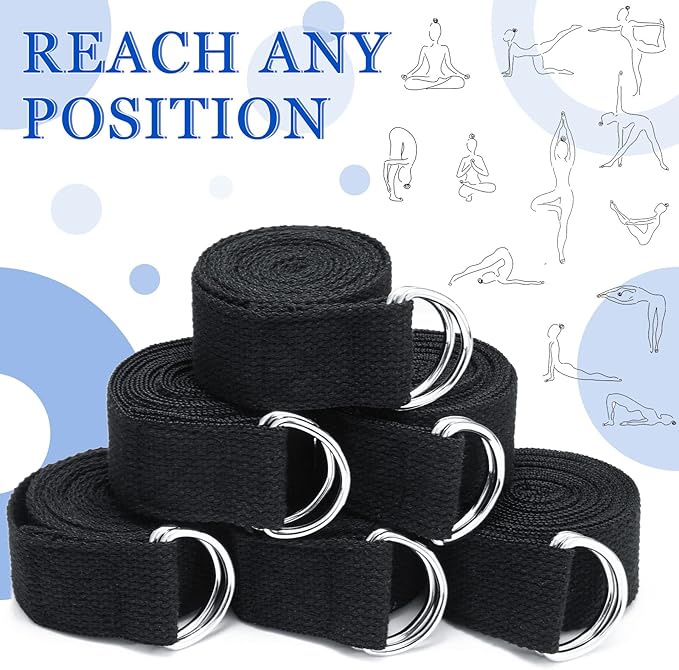 6 Pcs Yoga Strap for Stretching 8 Ft Yoga Exercise Adjustable Straps Bands with Safe Adjustable D Ring Buckle for Pilates Gym Workouts Fitness Improves Sitting Posture