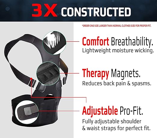 Magnetic Posture Corrector, Men and Women, Fully Adjustable Padded Back Supporter, All Day Pain Relief, Lumbar, Neck, Spine, Shoulders, Scoliosis Support
