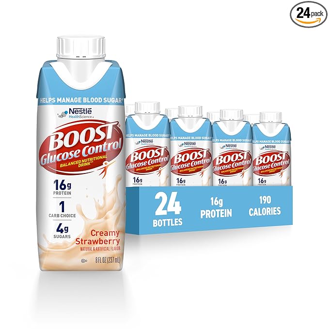 BOOST Glucose Control Ready to Drink Nutritional Drinks, Creamy Strawberry, 8 fl oz Carton (4 x 6 Packs)