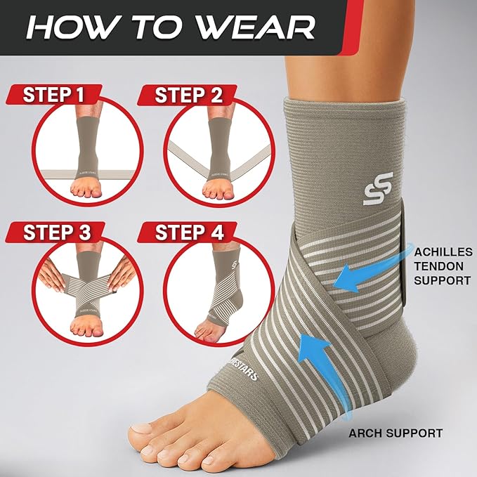 Sleeve Stars Ankle Brace for Women & Men, Ankle Wrap for Sprained Ankle, Compression Sleeve for Plantar Fasciitis Relief, Easy Customizable Support: w/Removable Strap (Single/L:12"-13"/Beige)