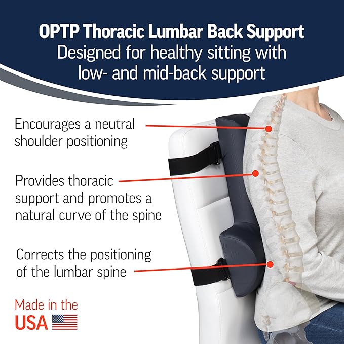 OPTP Thoracic Lumbar Back Support - Full Back and Lumbar Support for Improved Sitting Posture, Upper/Lower Back Support for Chair, and Car Back Cushion for Travel