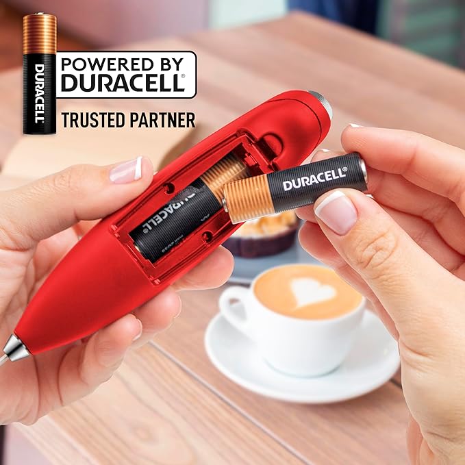 Zulay Powerful Milk Frother (4 Duracell Batteries Included) - Handheld Milk Frother Wand Drink Mixer for Coffee - Powerful Milk Foamer for Cappuccino, Frappe, Matcha & Coffee Creamer - Red