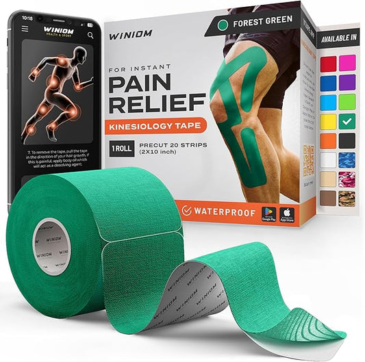 Kinesiology Tape-Incredible Support for Athletic Sports and Recovery + Free Taping Guide - Pre-Cut 2 inch 16.4 feet (Forest Green + Free Taping Guide, 1 Pack)