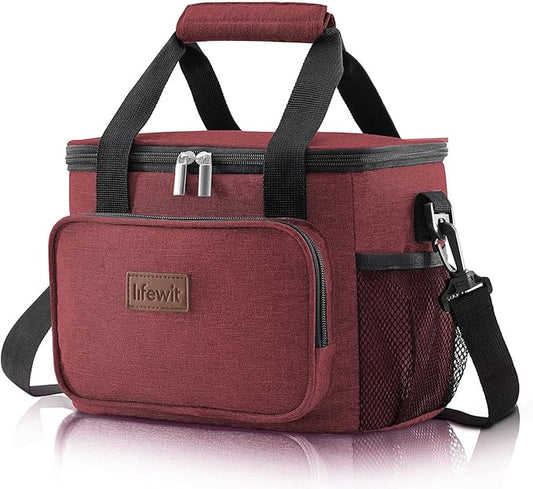 Lifewit Medium Lunch Bag Insulated Lunch Box Soft Cooler Cooling Tote for Adult Men Women, Burgundy 12-Can (9L)