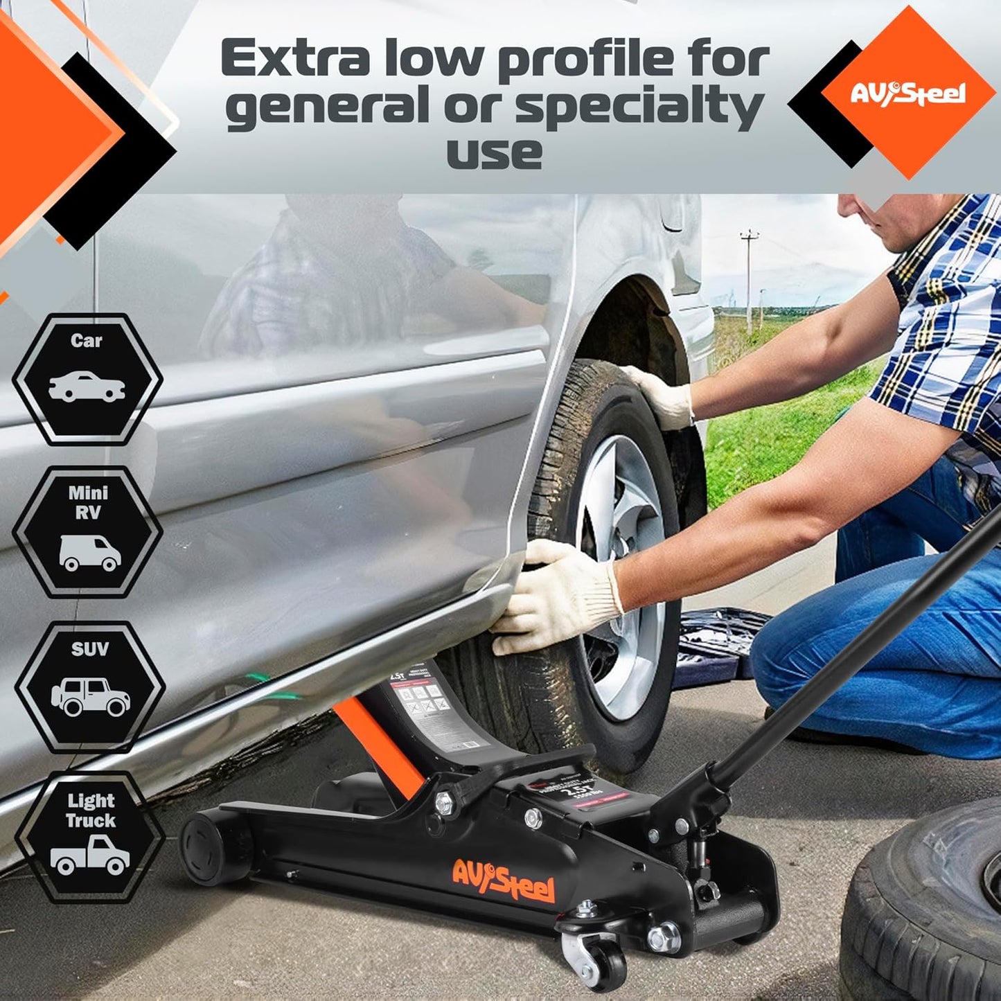 Floor Jack 2.5 Ton (5500 lbs), Low Profile Floor Jack with Single Piston Pump, Heavy Duty Steel Hydraulic Jack for Car, Jack for Car with Lifting Range 3.4'' to 14.6''