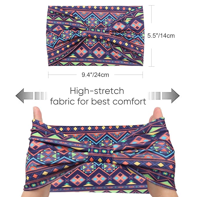 DRESHOW Wide Headbands for Women Knotted Turban HairBands Boho Head Bands for Women's Hair Non-Slip Yoga Workout Hair Accessories 4 Pack