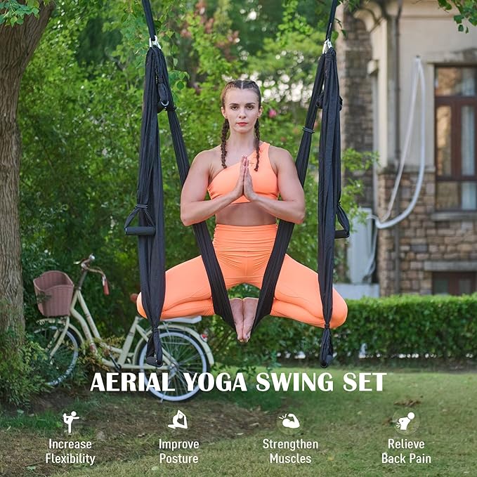ZELUS Aerial Yoga Swing Sling Strong Yoga Hammock Kit Set Trapeze Inversion Equipment Include 2 Extensions Straps and Ceiling Mounting Kit