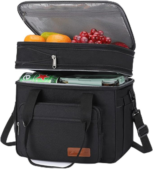 Maelstrom Lunch Box, 23L Insulated Lunch Bag, Expandable Double Deck Cooler Bag, Lightweight Leakproof Tote Bag With Side Tissue Pocket, Suit For Men and Women, Black