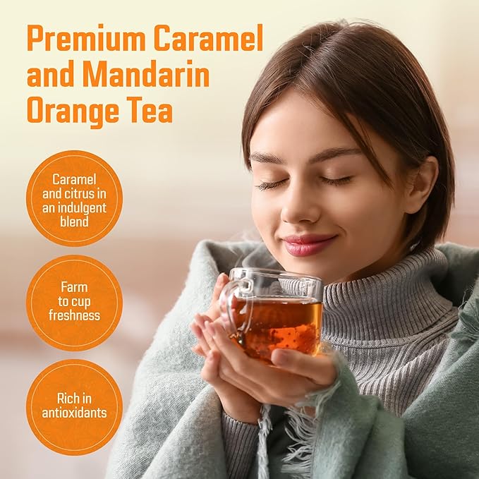Cederberg Tea Company Caramel Mandarin Orange Rooibos Tea Bags - Made with Organic Red Rooibos Tea, South African Herbal Tea, Naturally Caffeine Free Tea, Small Batch - Select Blend Non-GMO, Premium Leaf, Antioxidant-Rich, 30 Count