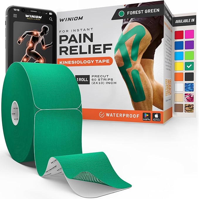 Kinesiology Tape-Incredible Support for Athletic Sports and Recovery + Free Taping Guide - Pre-Cut 2 inch 50 feet (Forest Green + Free Taping Guide, 1 Pack)