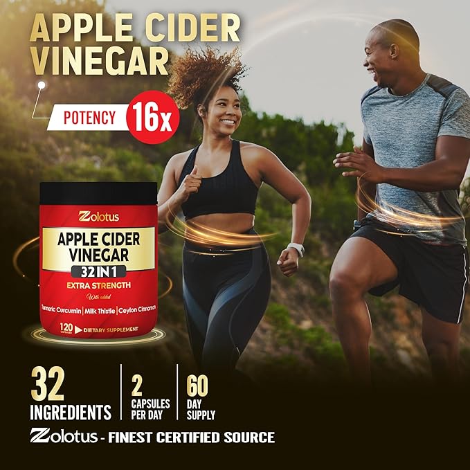 Zolotus 32 in 1 Apple Cider Vinegar Capsules with Turmeric, Cinnamon, Milk Thistle, Elderberry, Quercetin for Support Digestion, Immune 120 Capsules