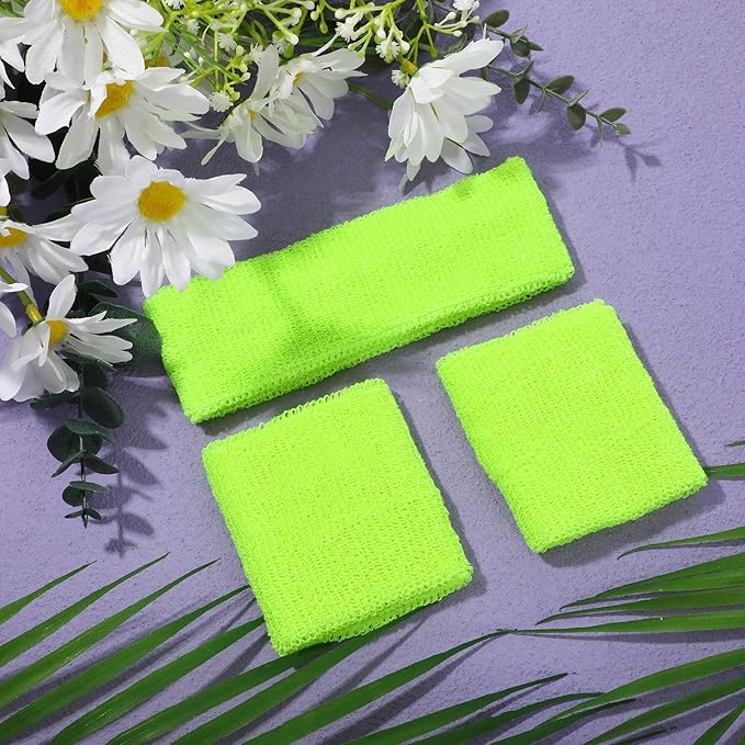 3 Pack Neon Sweatbands Sports Wristband and Headband 80s Sweatbands for Party Football Basketball Baseball Soccer
