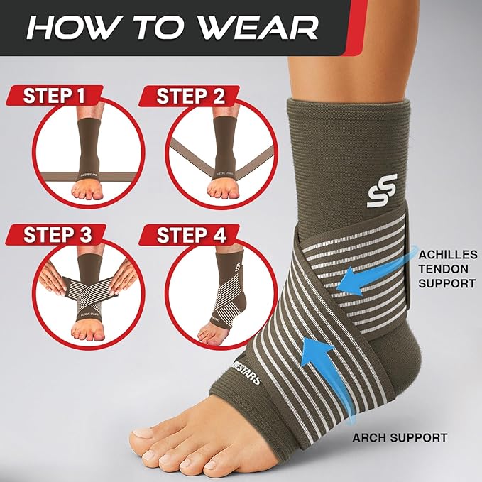 Sleeve Stars Ankle Brace for Women & Men, Ankle Wrap for Sprain, Compression Sleeve for Plantar Fasciitis Relief, Easy Customizable Support: w/ Removable Strap (Pair/M:10"-12"/Mocha Brown)