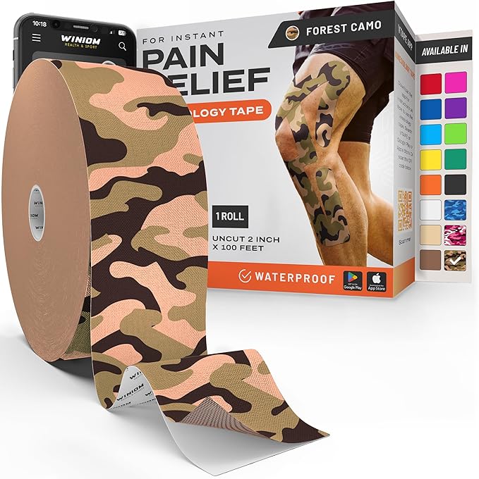 Kinesiology Tape-Incredible Support for Athletic Sports and Recovery + Free Taping Guide-Uncut 2 inch 100 feet Roll (Forest Camo + Free Taping Guide, Pack of 1)