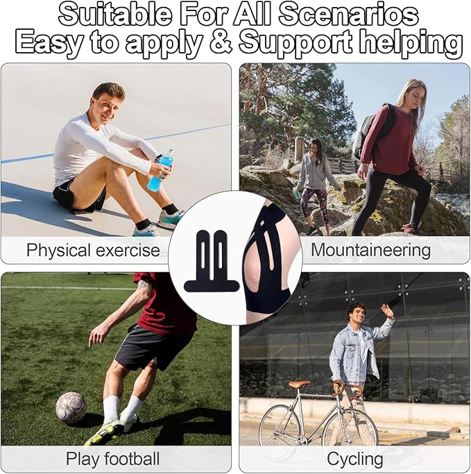 Kinesiology Tape for Knees,20 Count Kinesiology Tape Precut, Waterproof Original Cotton Elastic Athletic Strips Knee Tapes for Muscle&Joint Support,Knee Pain Relief Athletic Tapes,Not Easy to Fall Off