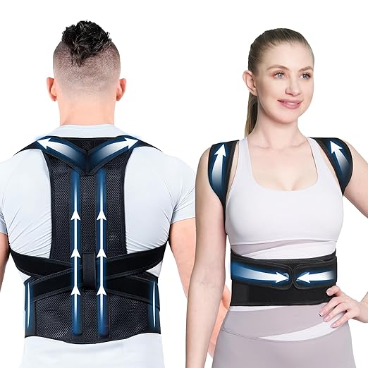 Back Brace Posture Corrector for Women and Men, Full Back Support, Back Pain Relief, Scoliosis and Hunchback Correction Black (Black, XX-Large)