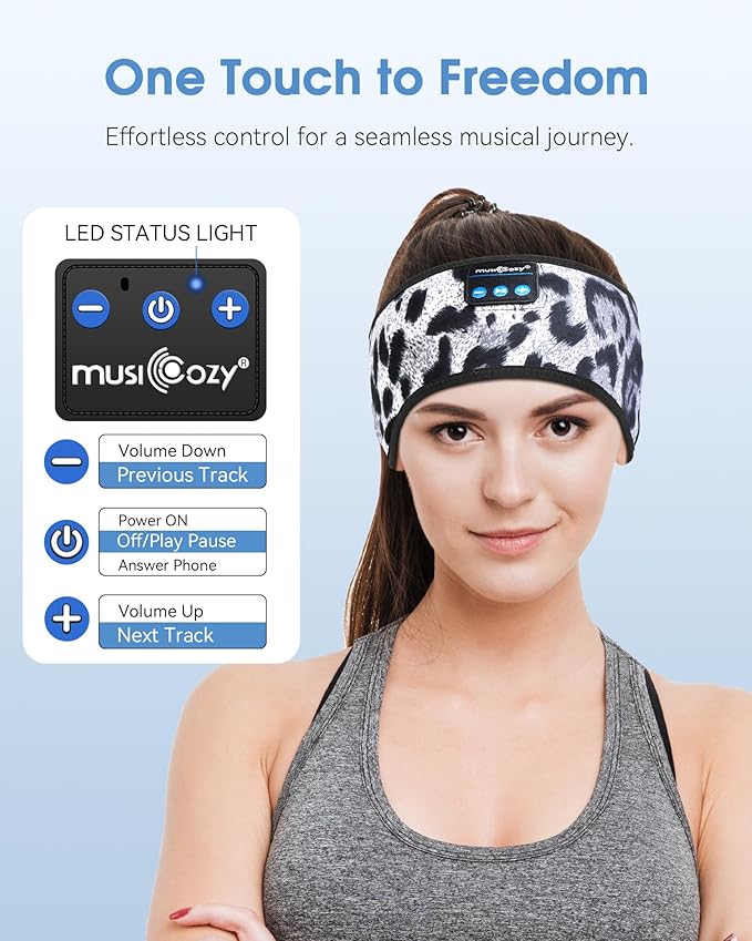 MUSICOZY Sleep Headphones Bluetooth 5.4 Headband, Wireless Music Sleeping Eye Mask Earbuds Earphones for Sports Workout Running Travel Yoga Office Cool Gadgets Unique for Mom Women