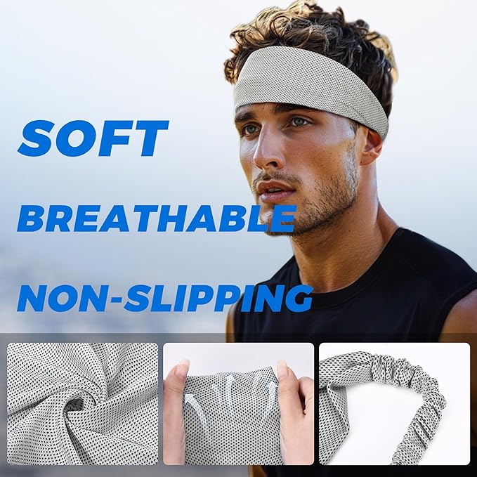 Sukeen Cooling Headband for Men Women, Instant Cooling Running Headband, Sweat Headbands for Workout, Sports Headbands for Yoga, Golf, Gym, Camping, Tennis, 20 inches